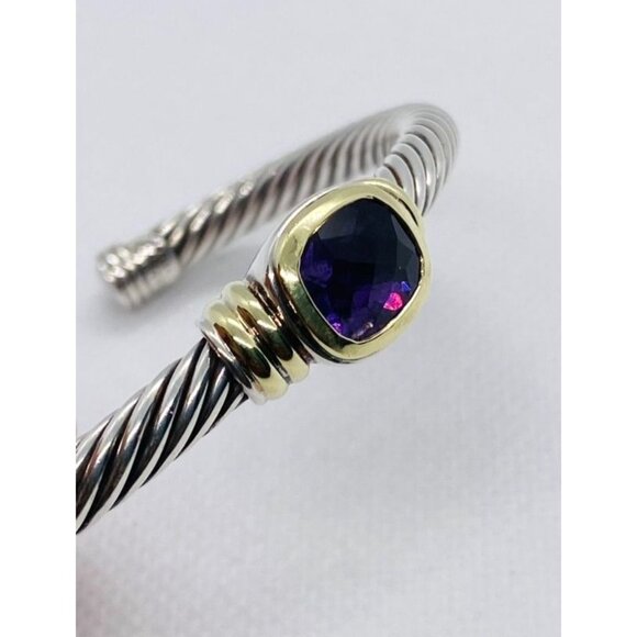 David Yurman Noblesse Amethyst Sterling Silver 14K 585 Cuff Bracelet - Picture 4 of 10
